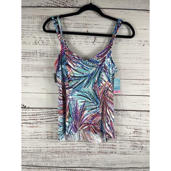 Swim Solutions Other - Swim Solutions Tankini Top Women's Size 8 Multi Hi Low Bust Support Swimwear